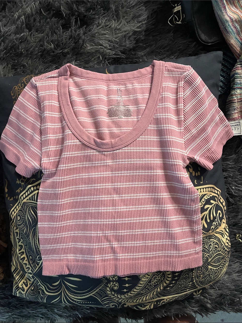 NOBO Pink & White Striped Ribbed Crop Top